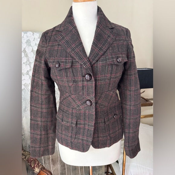 Banana Republic tweed tartan Plaid  Blazer - Picture 3 of 3